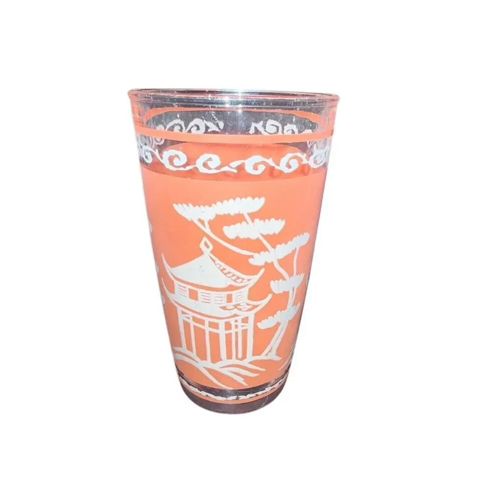 Hazel Atlas Dyball Coral Pagoda Glass Tumblers Set of 2